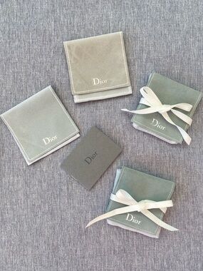 Authentic Dior | Velvet Jewelry Pouches in Sage and Light Gray Ribbon - Set of 4